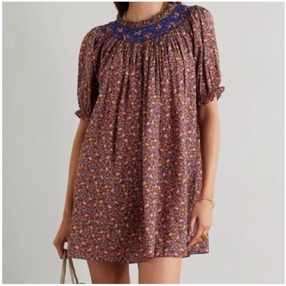 Doen Dresses & Skirts - DÔEN Odessa Smocked Floral-print Organic Cotton-blend Mini Dress, M